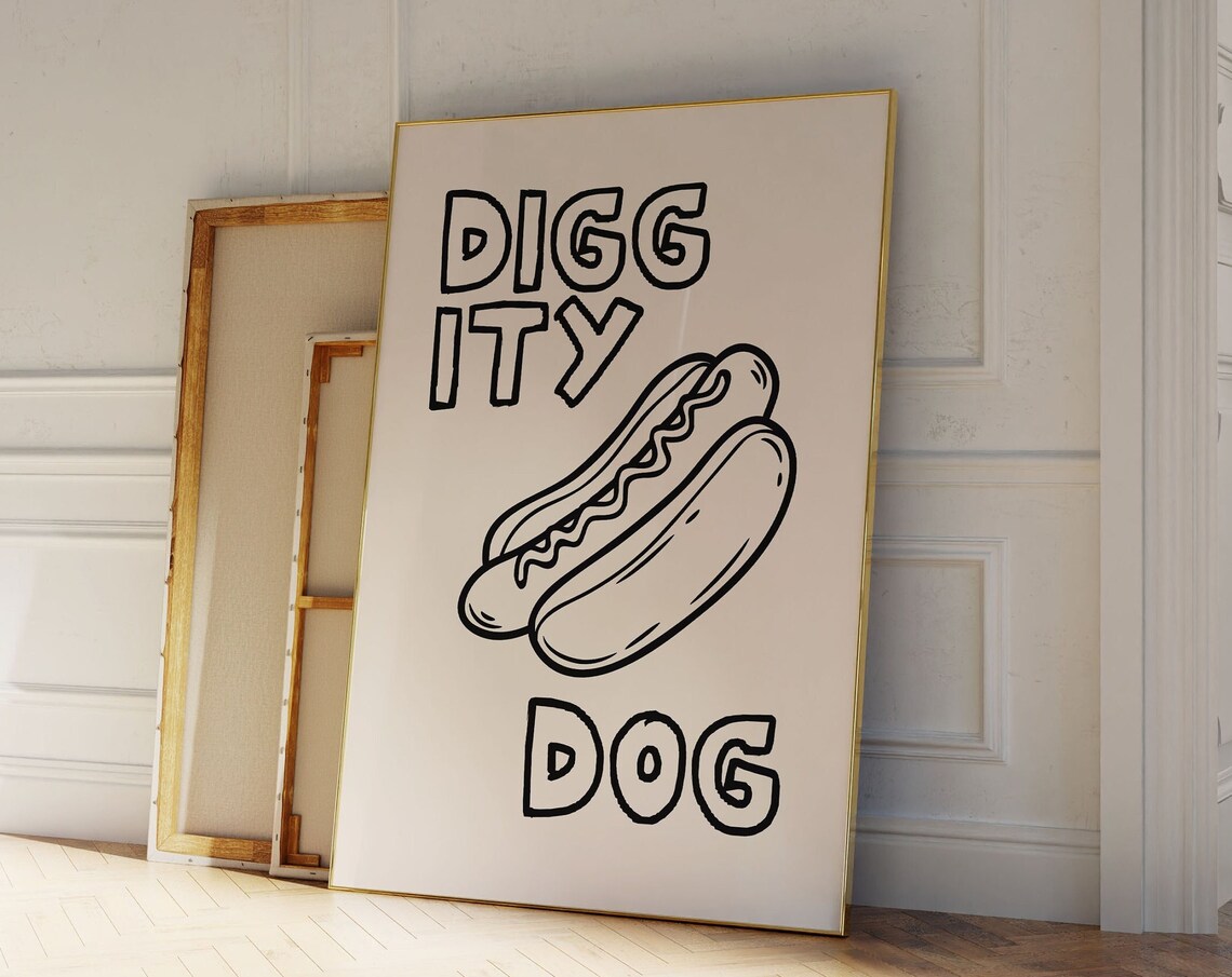 Hot Dog Poster, Minimalist Retro Food Art Print