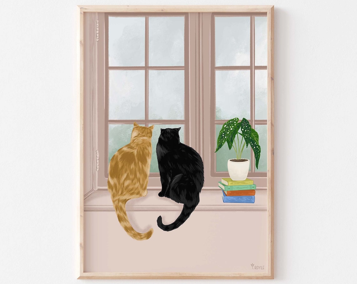 Two Cats Looking Outside Window Art Print