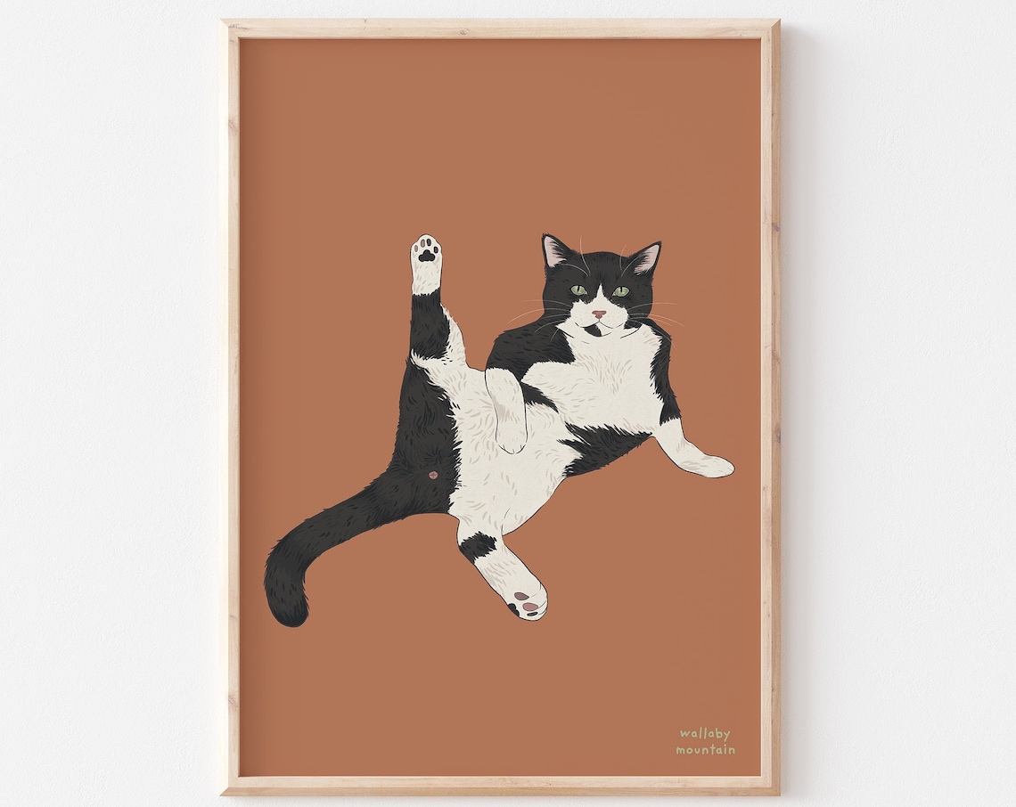 Funny Cat Illustration, Yoga Cat Art Print