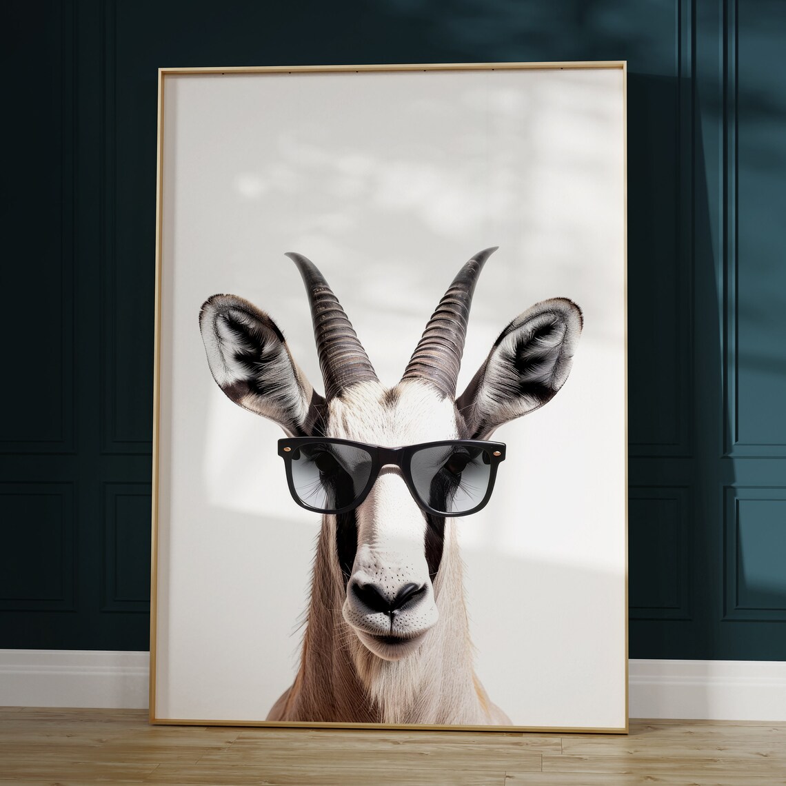 Arabian Oryx in Sunglasses Cool Desert Animal Portrait Art Poster - Image 2