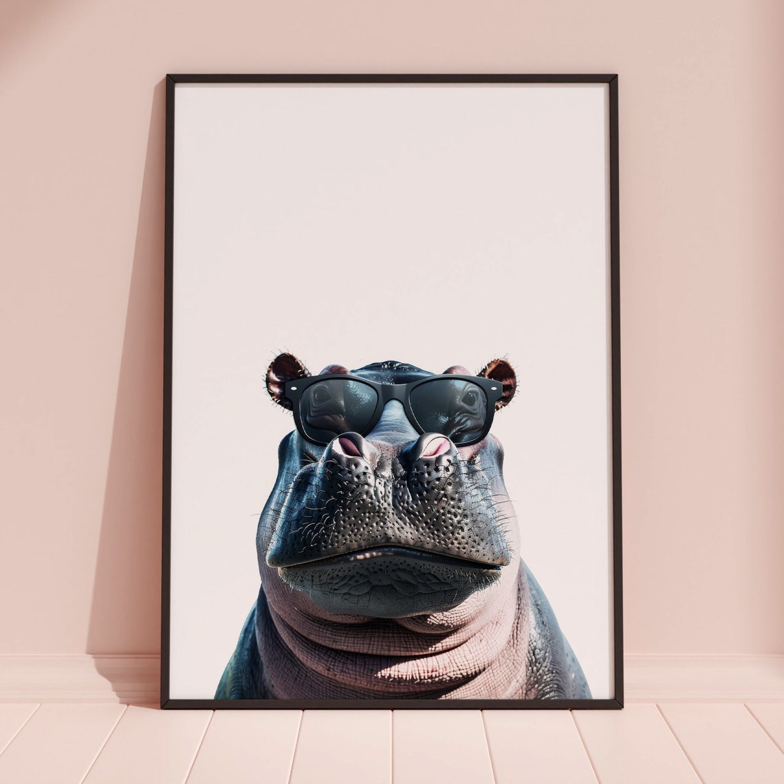 Hippo Wearing Sunglasses Funny Minimalist White Background Poster - Image 3