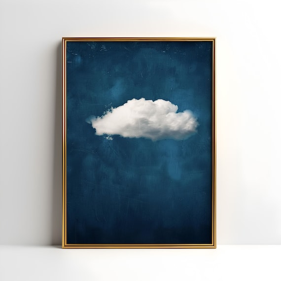 Indigo Cloud Wall Art Print Abstract Blue Sky Design Minimalist Night Sky Decor For Modern Home Interior Unique Housewarming Gift