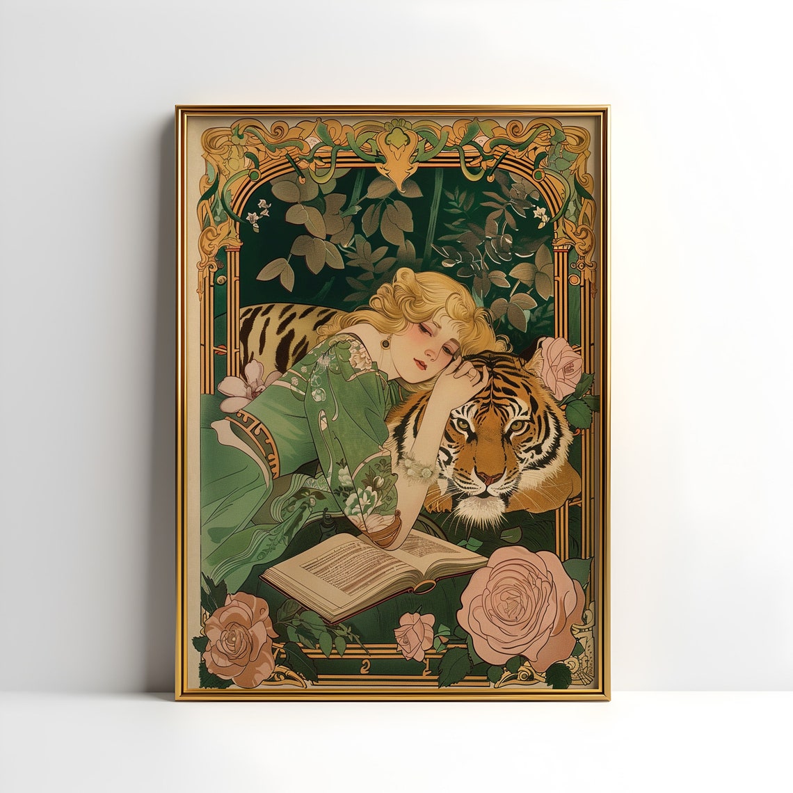 Timeless Hollywood Regency Vintage Woman And Tiger Art Print