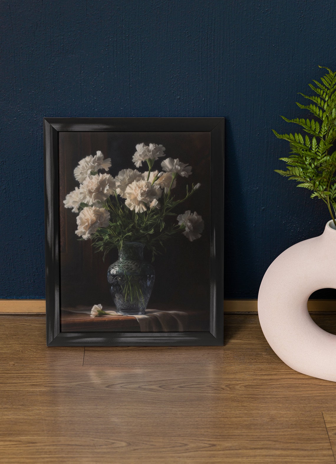 White Carnations Patterned Glass Vase Subtle Elegant Floral Poster