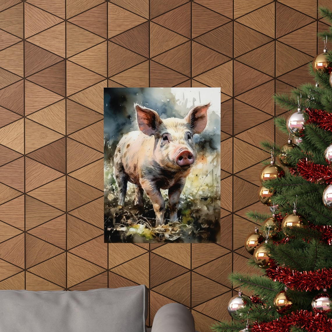 Cute Piglet Muddy Farmyard Watercolor Rustic Animal Wall Art Print - Image 3
