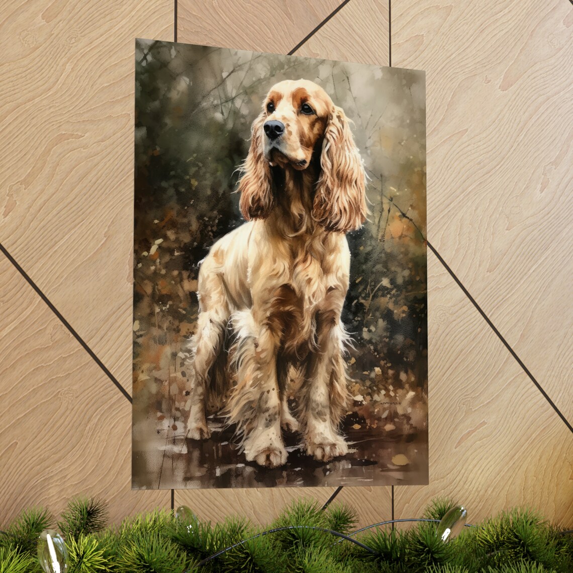 Golden English Cocker Spaniel Sitting In Misty Woods Watercolor Print - Image 2
