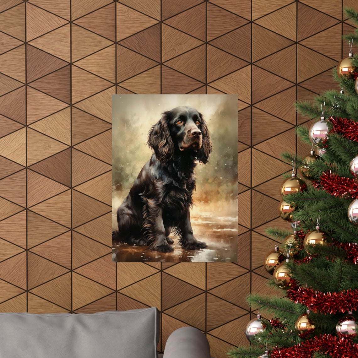 Boykin Spaniel Sitting In Shallow Water Watercolor Hunting Dog Poster - Image 3