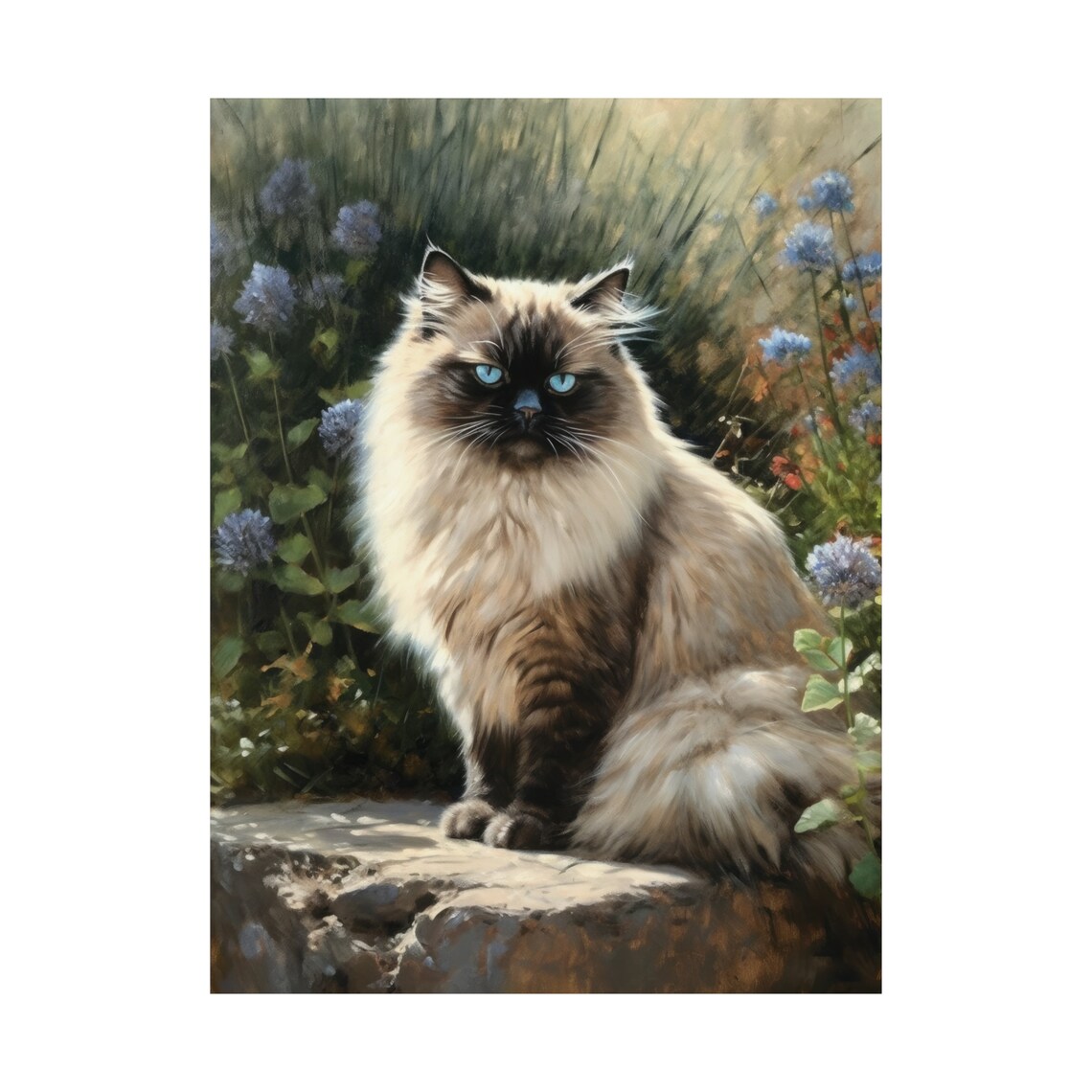 Himalayan Cat Sitting Blue Eyes Floral Garden Portrait Art Poster - Image 4