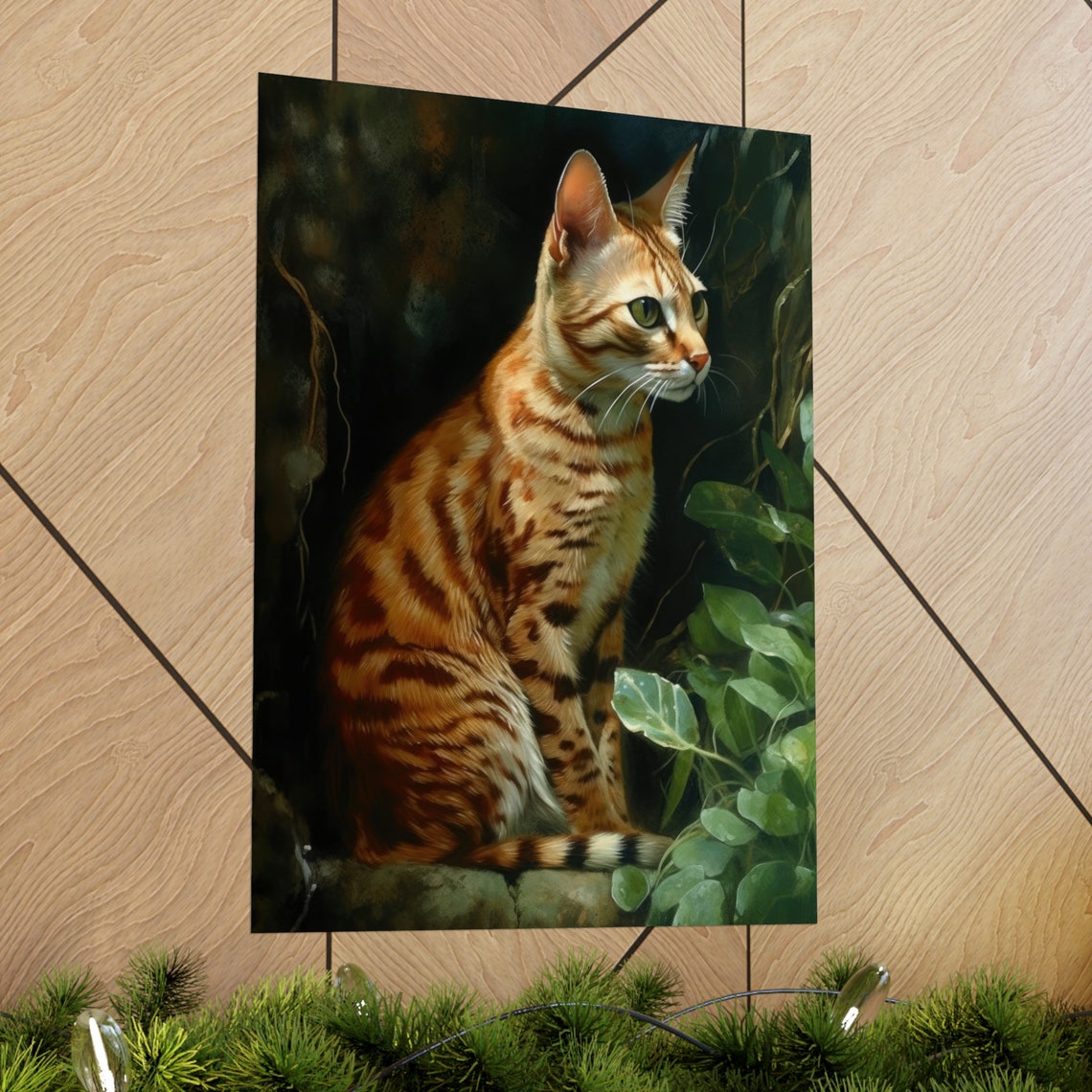 Ocicat Spotted Cat Green Eyes Jungle Portrait Animal Art Poster - Image 2