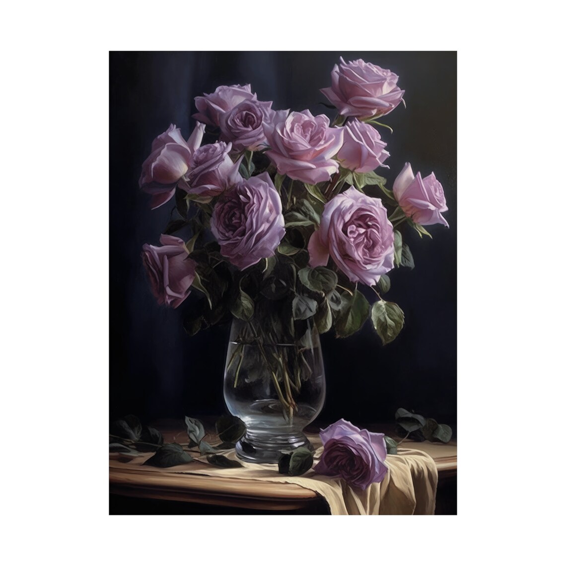 Lavender Rose Bouquet Glass Vase Dark Romantic Floral Art Poster - Image 4