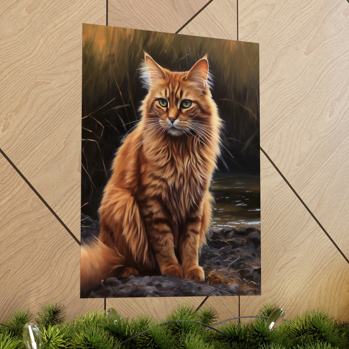 Somali Cat Sitting By Water Ginger Longhair With Green Eyes Portrait Print - Image 2