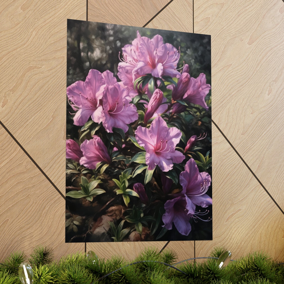 Pink Azalea Garden Blooms Soft Morning Light Spring Floral Art Poster - Image 2