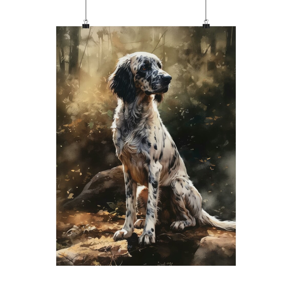 English Setter Spotted Spaniel Autumn Woodland Watercolor Poster - Image 5