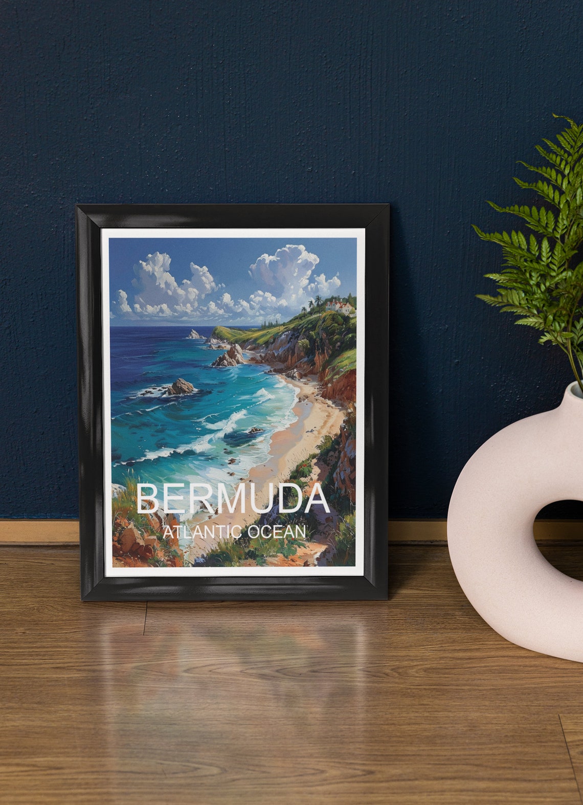 Bermuda Atlantic Ocean Coastal Cliff Beach Vintage Travel Poster