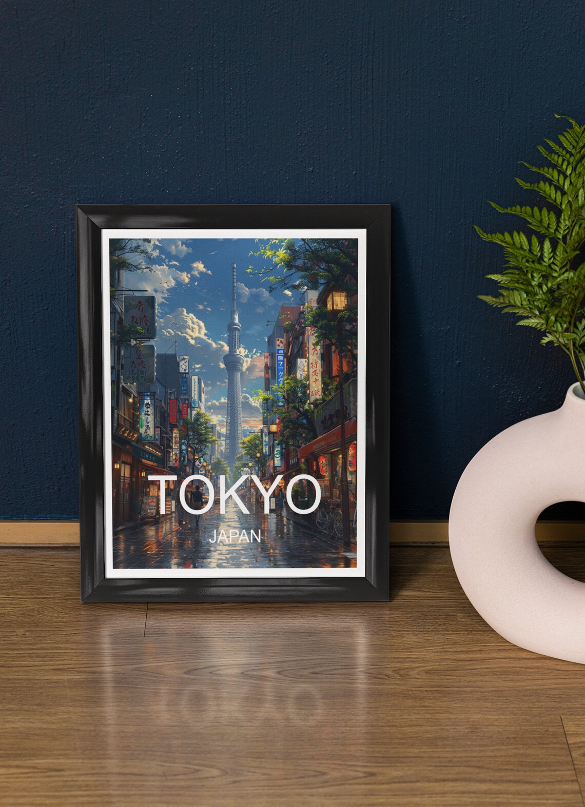 Tokyo Japan Tokyo Skytree Tower Neon Street Twilight View Poster