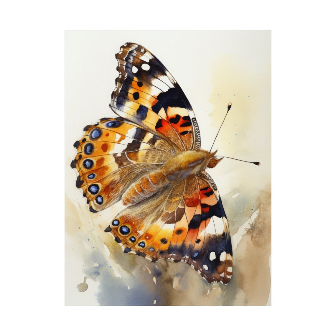 Painted Lady Butterfly Orange Black Wings Watercolor Insect Art Poster - Image 4