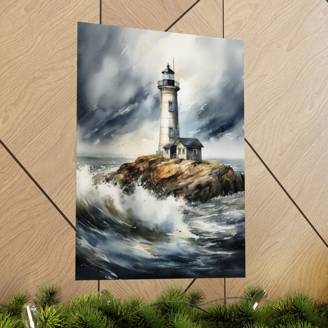 Lighthouse Art Print Lighthouse Painting Lighthouse Wall Art Beach Art Print Beach Wall Art Ocean Dcor Ocean Painting Ocean Theme - Image 2