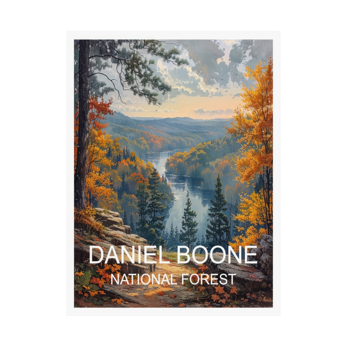 Daniel Boone National Forest Autumn River Valley Scenic Travel Poster - Image 3