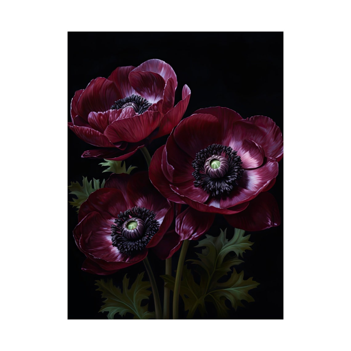 Burgundy Anemone Blooms Dark Moody Botanical Floral Art Poster - Image 4