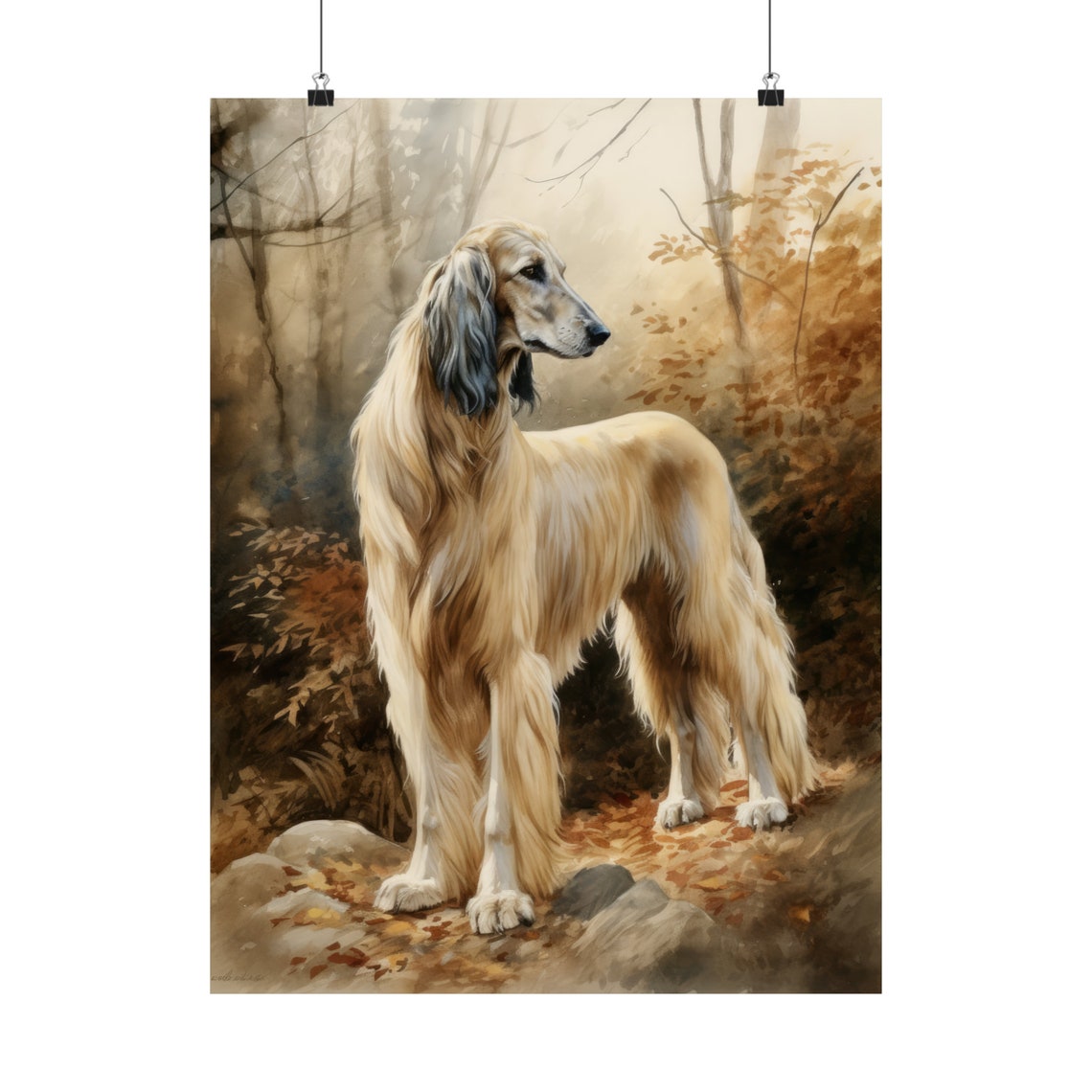 Afghan Hound Standing In Golden Autumn Forest Watercolor Dog Poster - Image 5