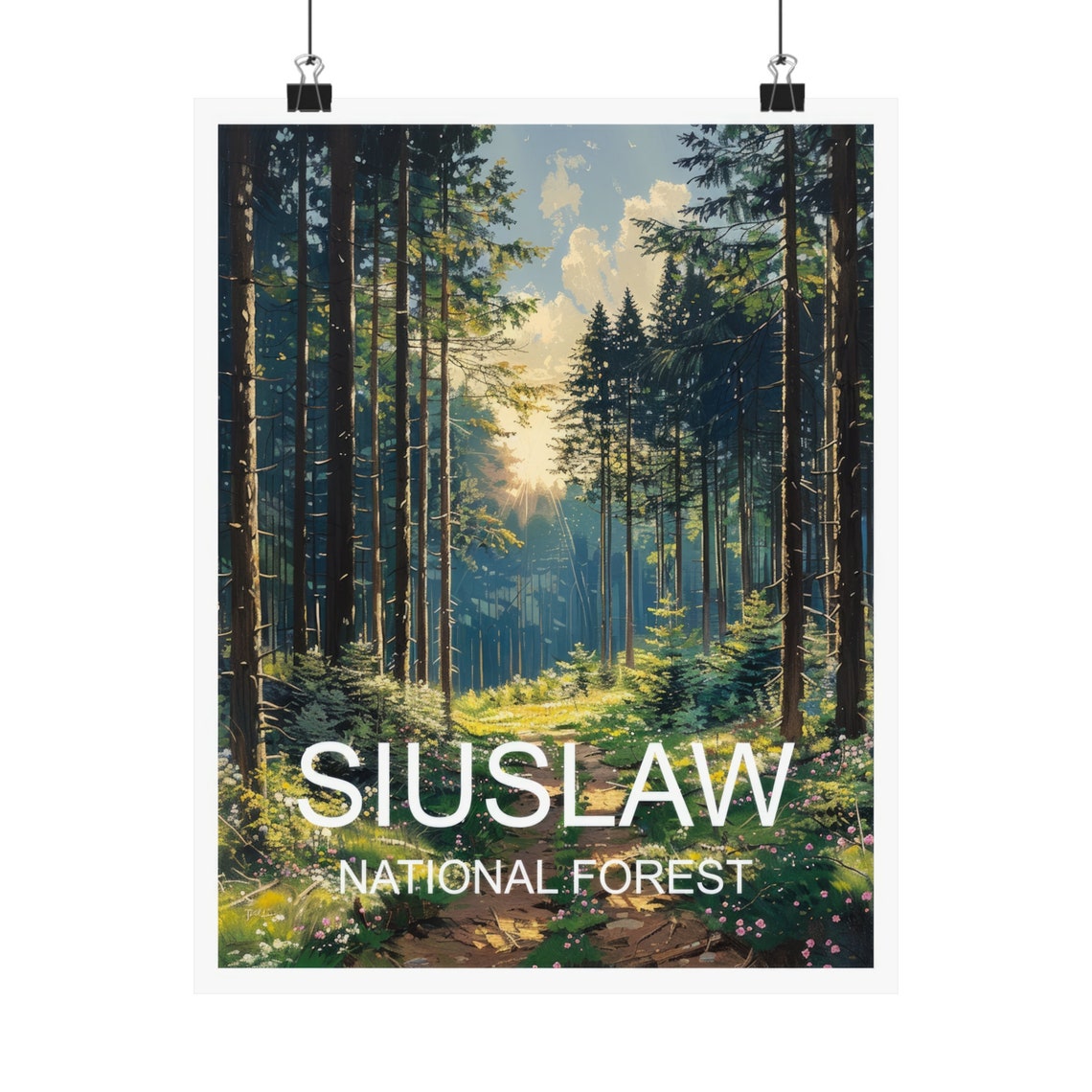 Siuslaw National Forest Tall Evergreen Trail Sunlight Filter Poster - Image 4