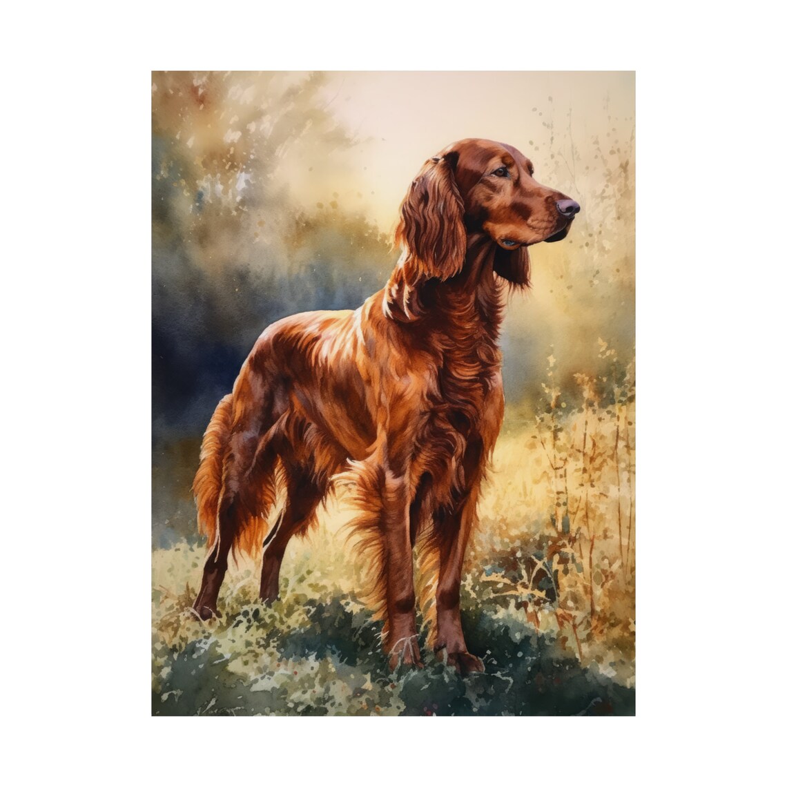 Irish Setter Dog Watercolor Field Portrait Standing Pose Animal Print - Image 4