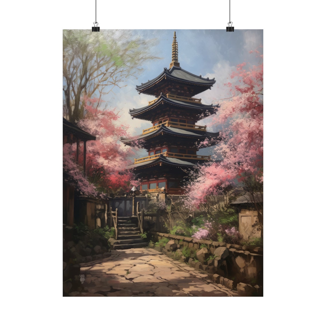 Japanese Pagoda in Cherry Blossom Spring Garden Travel Poster - Image 5