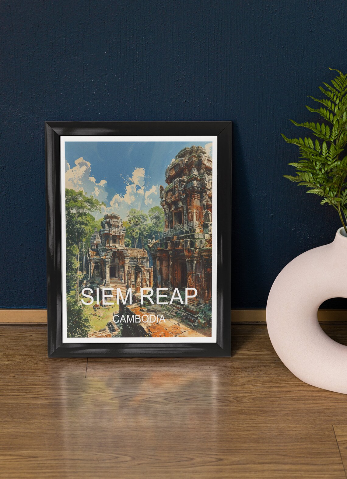 Siem Reap Cambodia Ancient Khmer Temple Towers Jungle Painting Poster