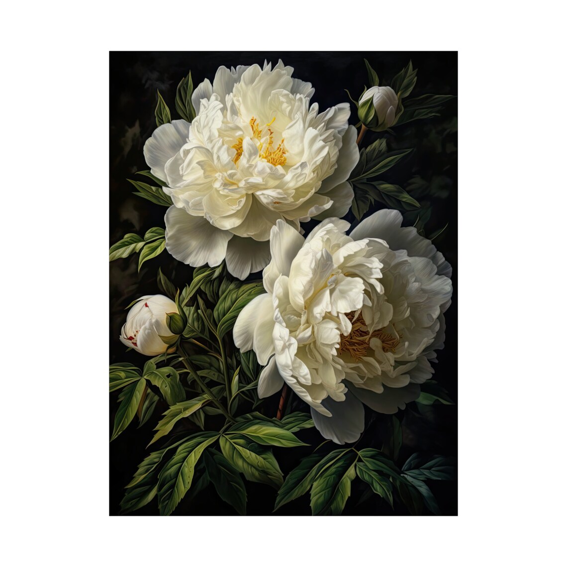 White Peony Flower Ivory Blooms Golden Center Botanical Art Poster - Image 4