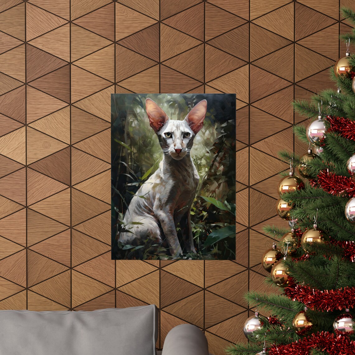 Oriental Shorthair White Cat Jungle Foliage Elegant Feline Art Poster - Image 3