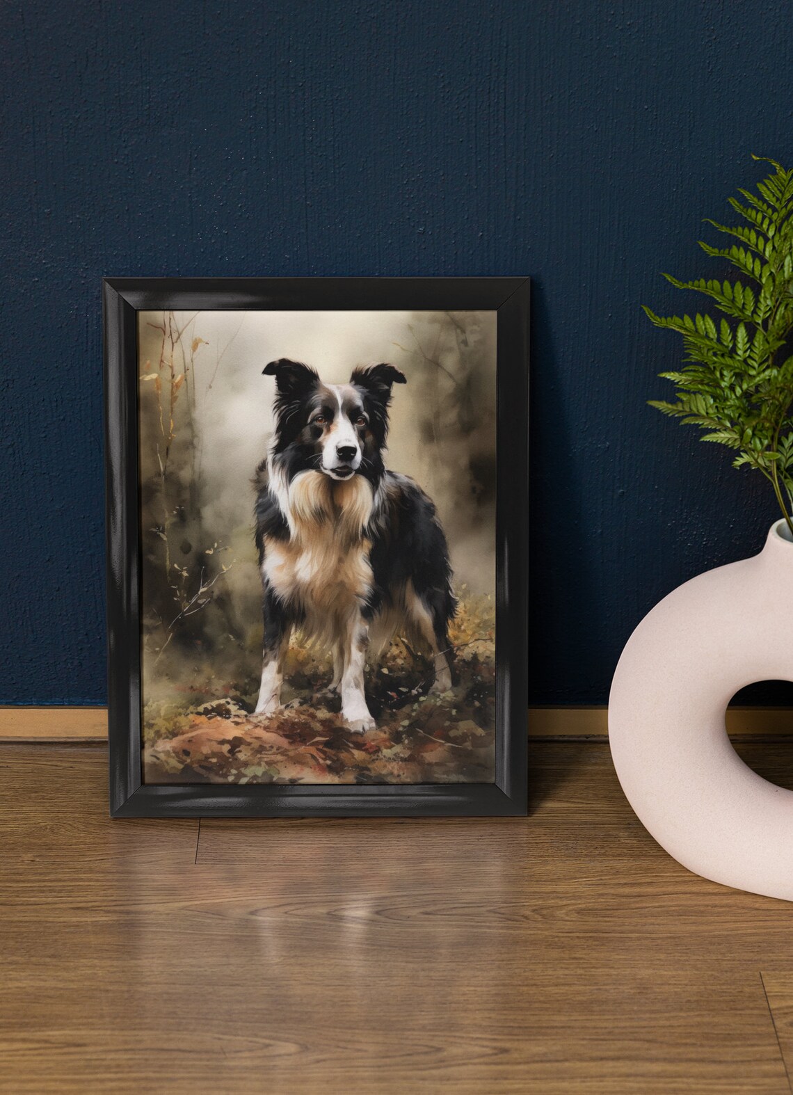 Border Collie Dog Tricolor Watercolor Portrait Meadow View Poster