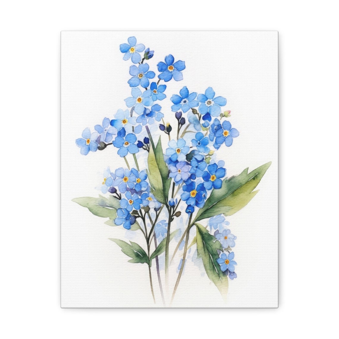 Blue Forget Me Not Blossoms White Watercolor Botanical Art Print - Image 2