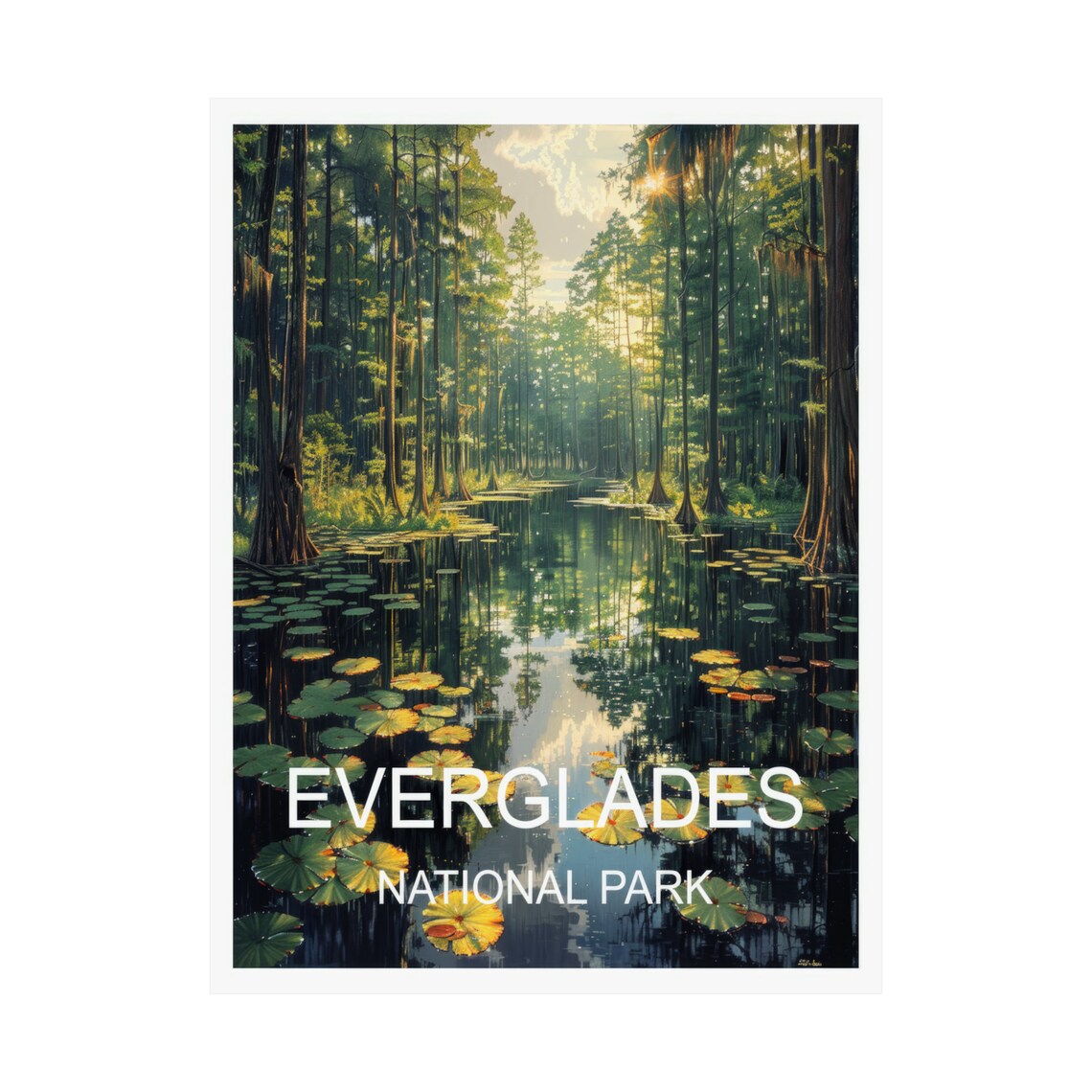 Everglades National Park Cypress Swamp Lily Pads Golden Light Poster - Image 3