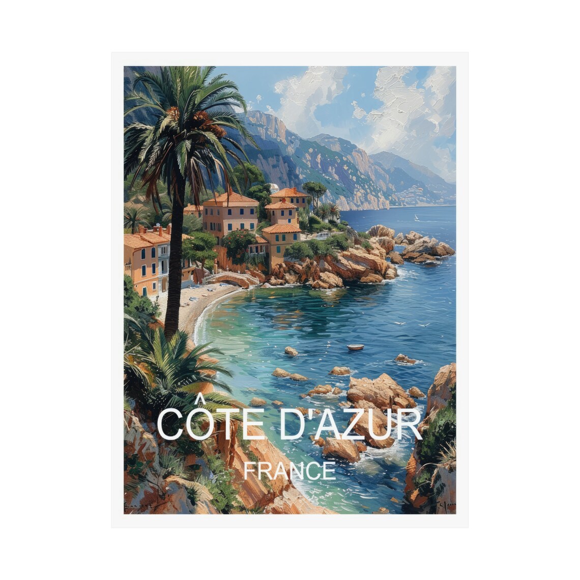 French Riviera Coastal Village Turquoise Cove View Travel Poster - Image 3