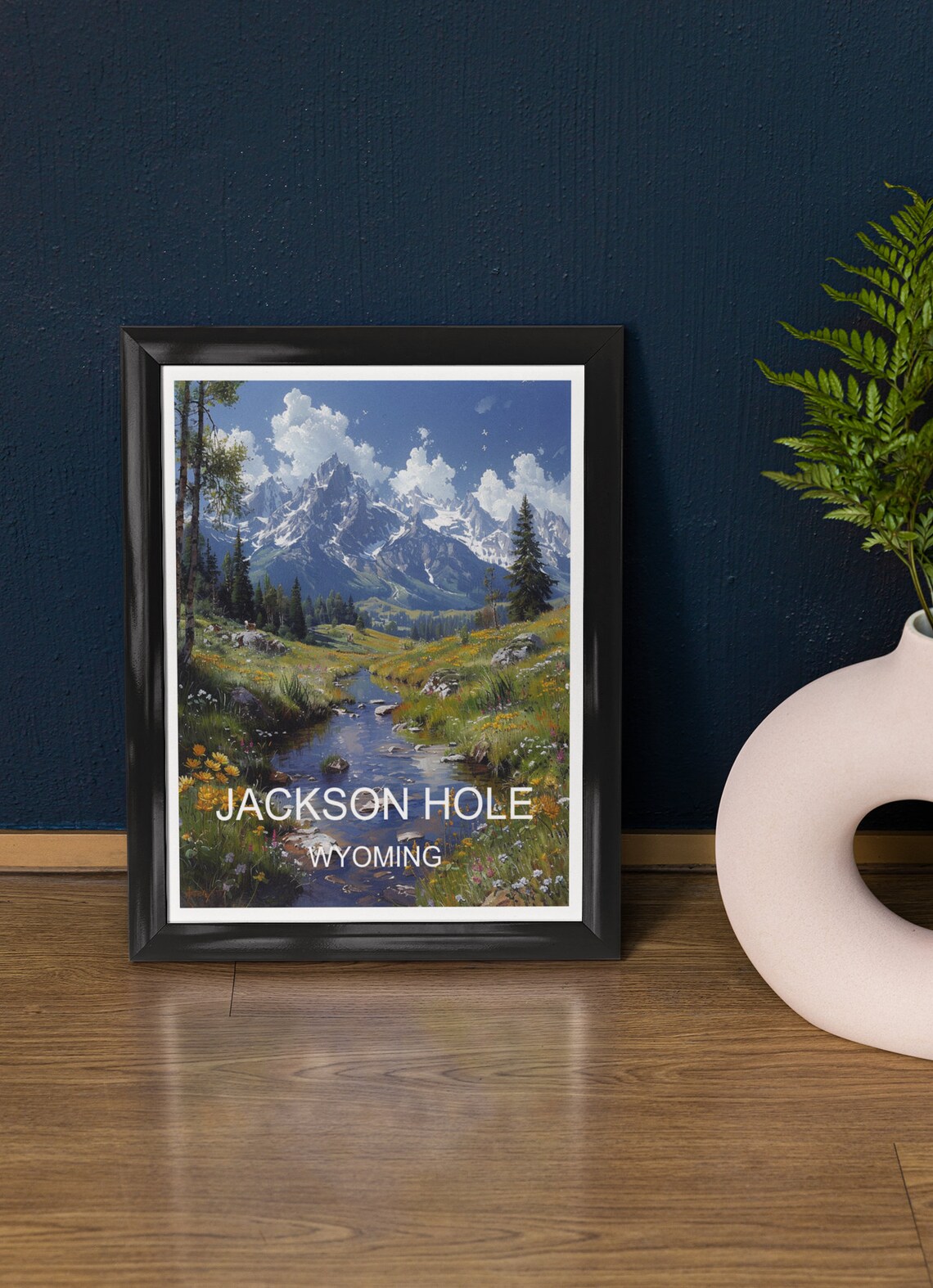 Jackson Hole Wyoming Teton Mountains Wildflower Stream Travel Poster