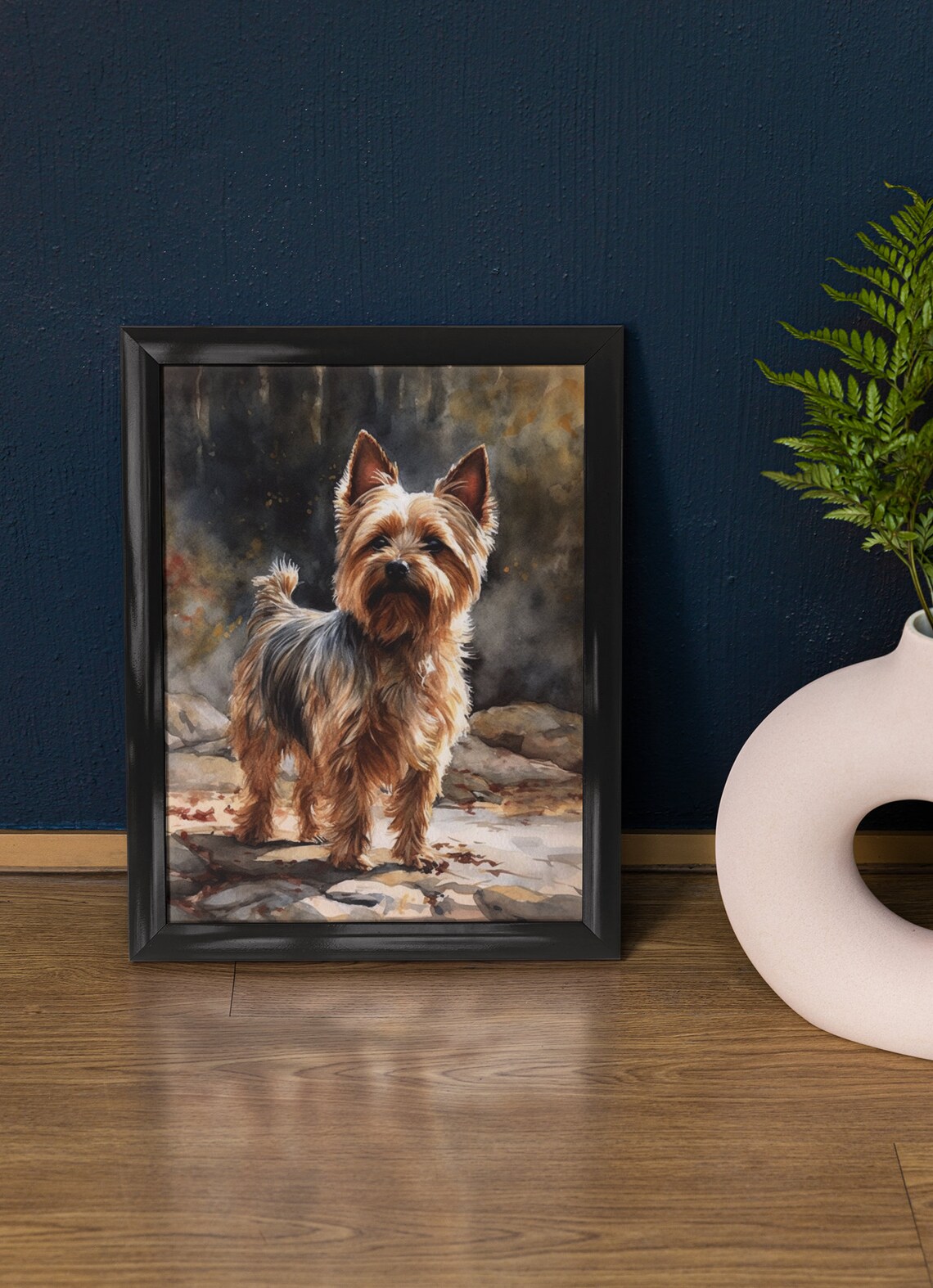 Silky Terrier Standing Watercolor Portrait Small Dog Breed Art Poster