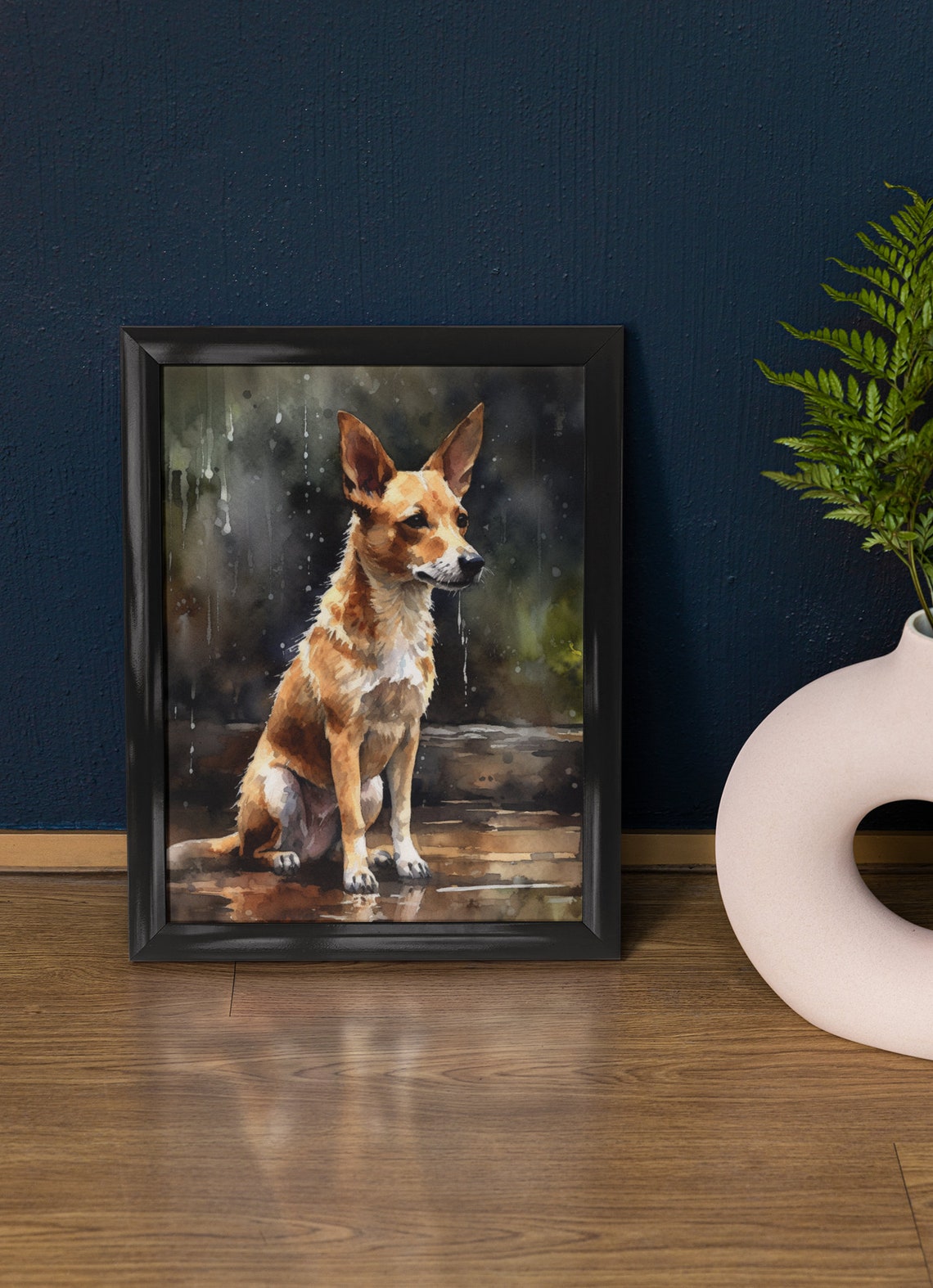 Portuguese Podengo Big Eared Tan Dog Watercolor Portrait Poster