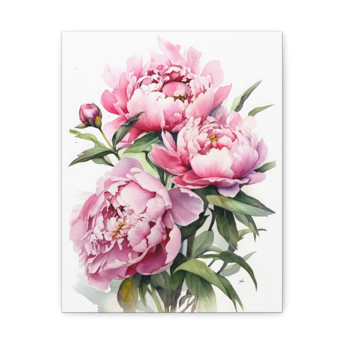 Pink Peony Watercolor Lush Blush Blooms Green Leaves Art Print - Image 2