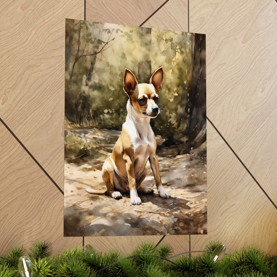 Toy Fox Terrier Sitting Small Dog Watercolor Portrait Art Poster - Image 2