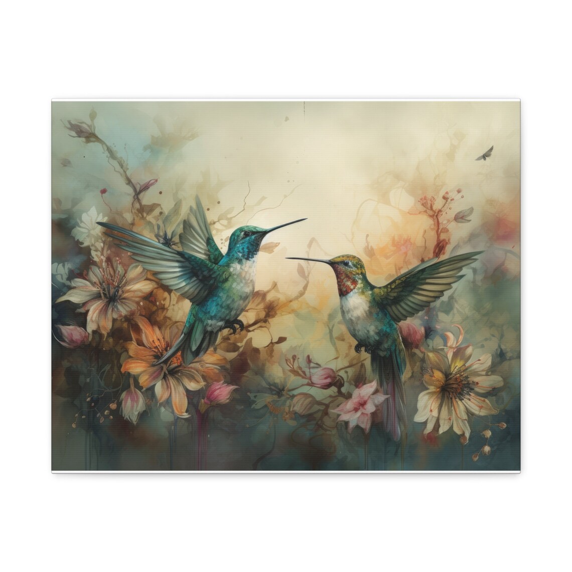Pair of Hummingbirds Blossom Floral Art Painterly Bird Wall Print - Image 4