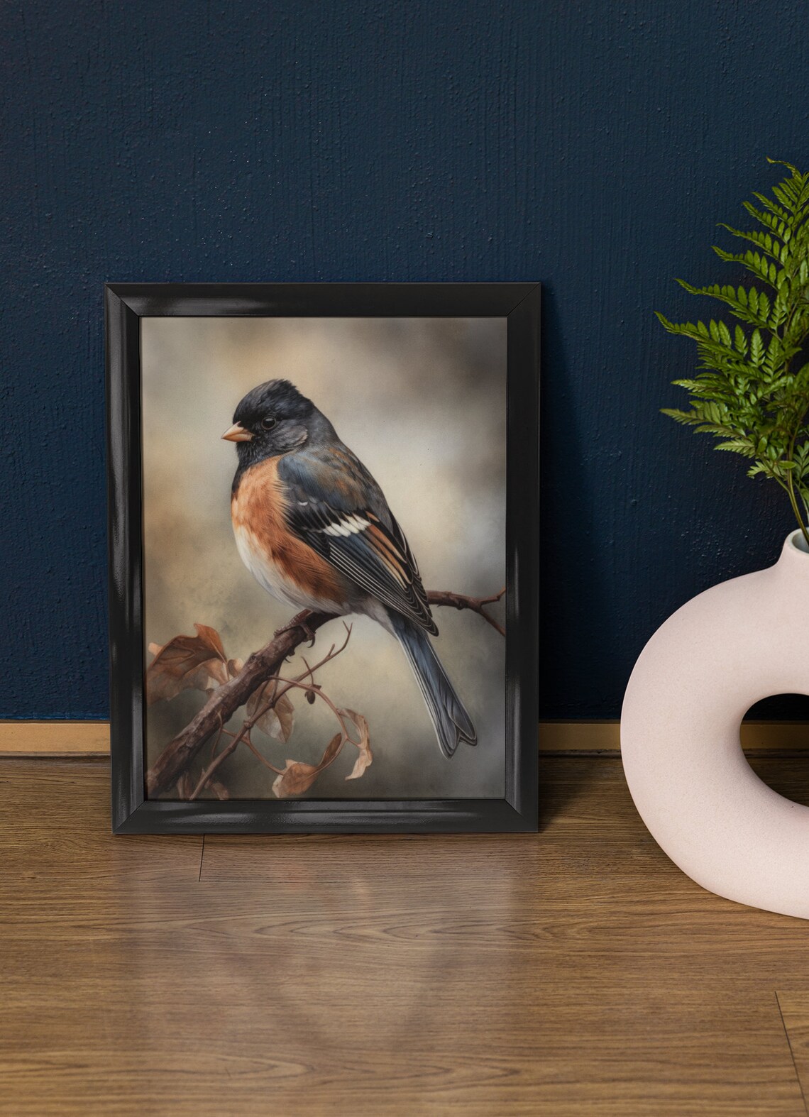 Dark Eyed Junco Bird Perched Twig Watercolor Wildlife Fine Art Poster