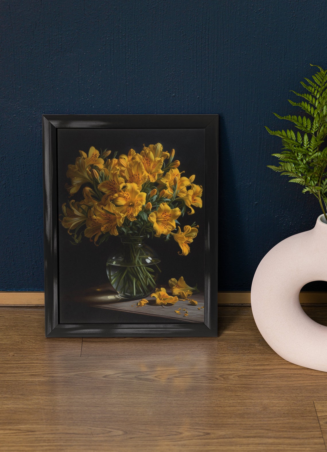 Golden Yellow Peruvian Lily Bouquet Dark Moody Still Life Poster