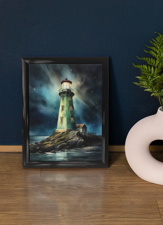 Lighthouse Art Print Lighthouse Painting Lighthouse Wall Art Beach Art Print Beach Wall Art Ocean Dcor Ocean Painting Ocean Theme