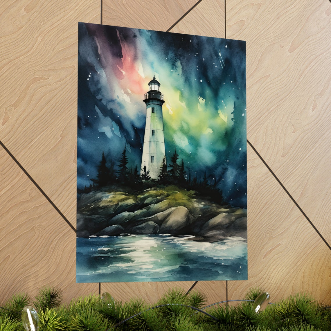 Lighthouse Art Print Lighthouse Painting Lighthouse Wall Art Beach Art Print Beach Wall Art Ocean Dcor Ocean Painting Ocean Theme - Image 2