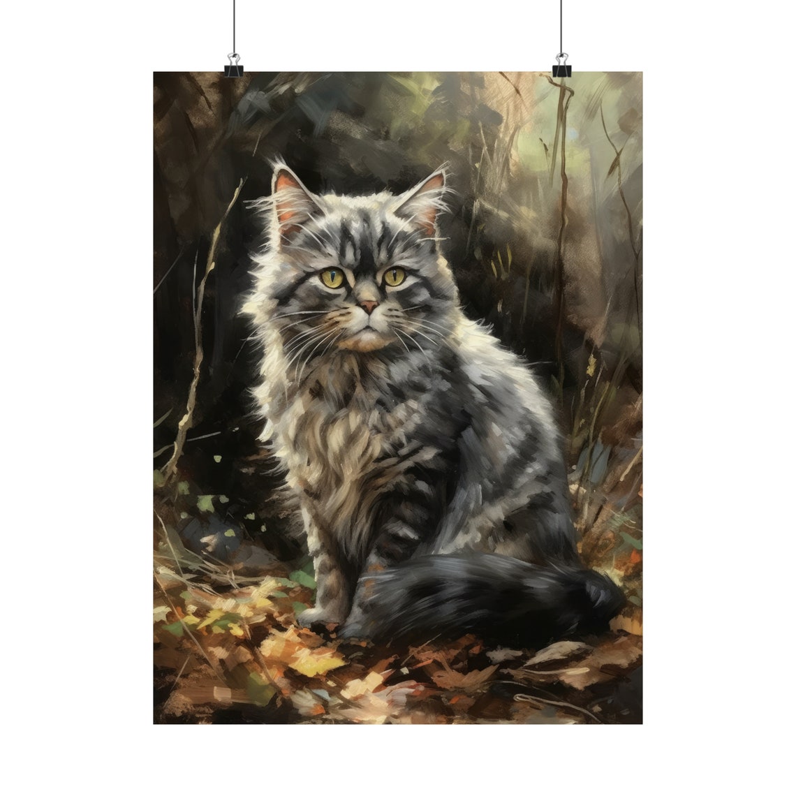 Selkirk Rex Cat Long Haired Grey Tabby Feline Portrait Wall Art Print - Image 5