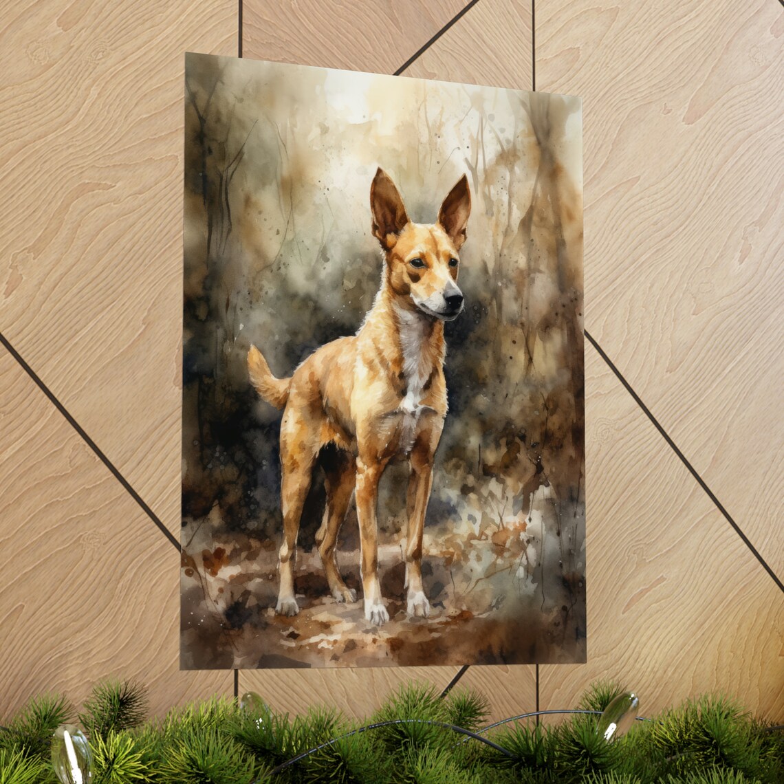 Portuguese Podengo Tan Big Eared Dog Standing Watercolor Poster - Image 2