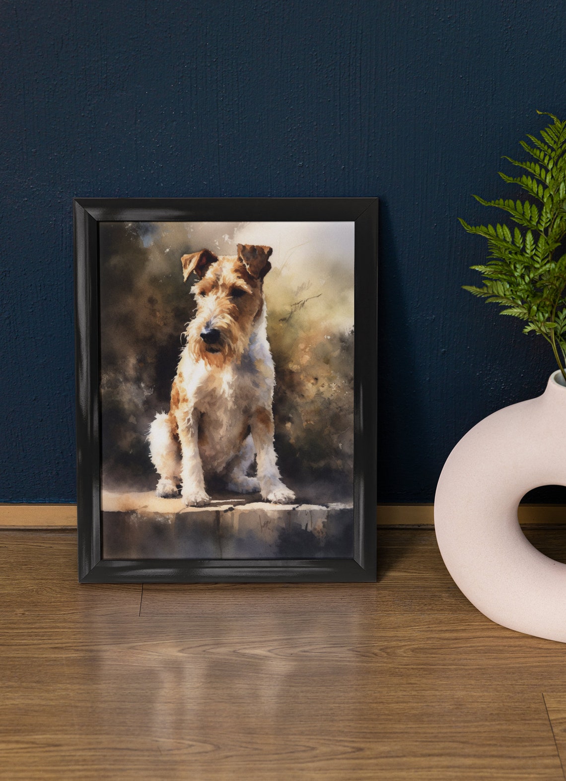 Wire Fox Terrier Sitting Watercolor Portrait Dog Lover Art Poster