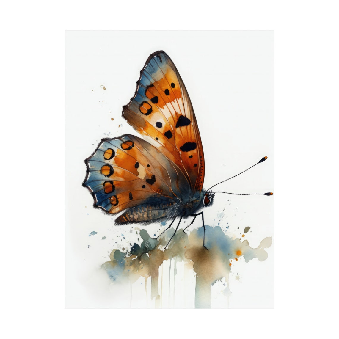 Small Copper Butterfly Watercolor Splash Paintings Insect Art Print - Image 4
