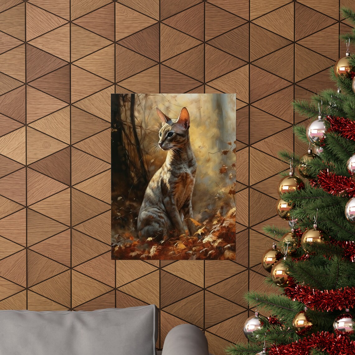 Oriental Shorthair Cat Autumn Forest Oil Painting Feline Art Poster - Image 3
