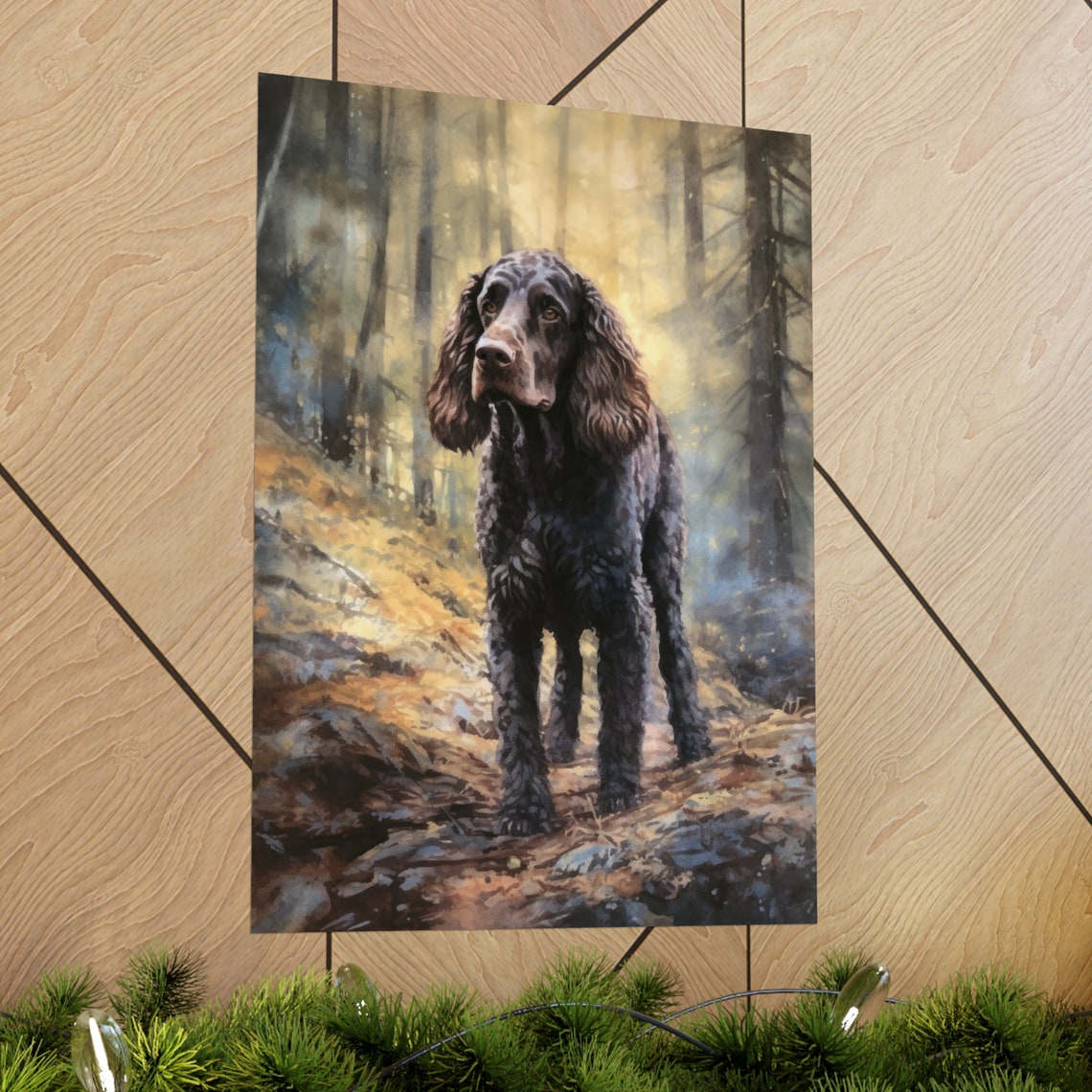 Irish Water Spaniel Black Curly Coat Forest Watercolor Dog Poster - Image 2